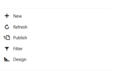 Shows the New, Refresh, Publish, Filter, and Design options that are available for Edit in Excel.